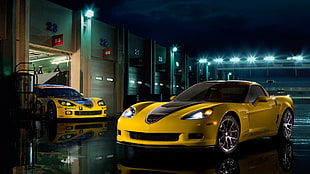 yellow and black sports car, Chevrolet Corvette, car, race tracks