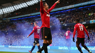 men's red soccer jersey, Manchester United , Robin van Persie