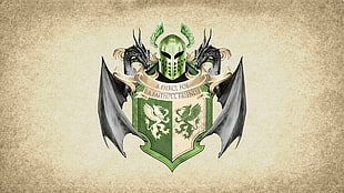 green and gray a faithful friend knight logo HD wallpaper