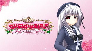 grey haired female anime character in blue uniform digital wallpaper HD wallpaper