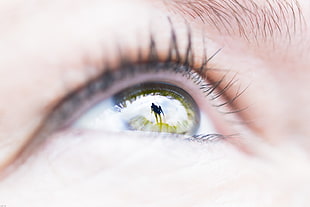 human yellow eye ball close-up photo