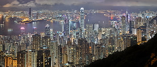 gray concrete building lot, Hong Kong, cityscape, night