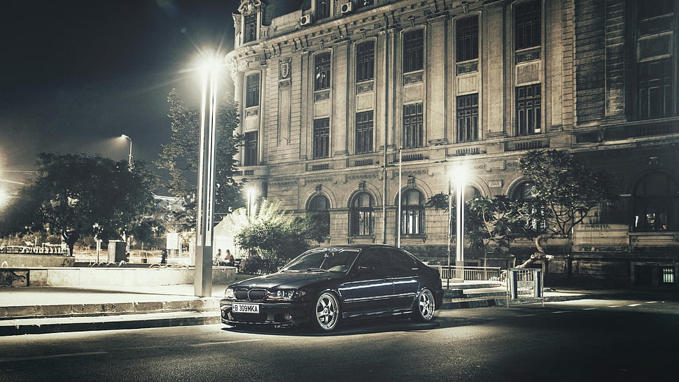 white and black concrete building, BMW, car, e46 HD wallpaper