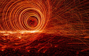 orange sparks, spiral, vortex, lights, abstract