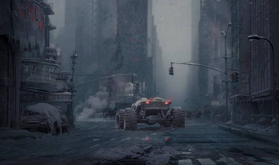 gray vehicle digital wallpaper, city, futuristic, artwork, science fiction HD wallpaper