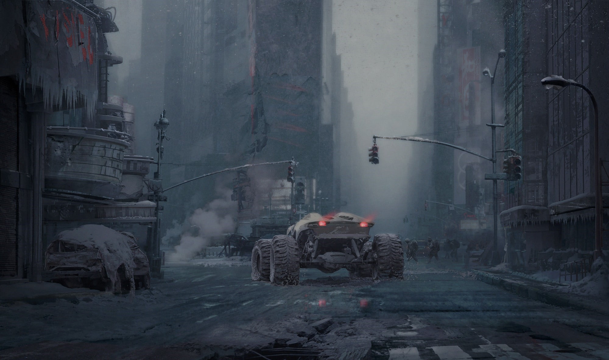 gray vehicle digital wallpaper, city, futuristic, artwork, science fiction