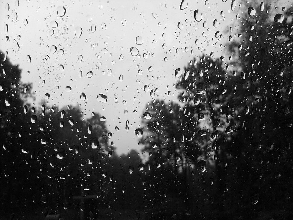 black and white abstract painting, rain, water on glass, monochrome HD wallpaper
