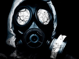black and gray respirator mask, gas masks, artwork, trees, apocalyptic