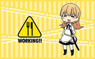 blonde hair female anime character Working!! text 3D wallpaper HD wallpaper