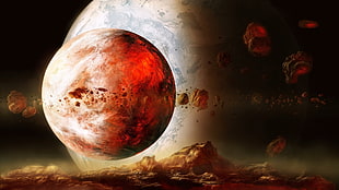 photo of orange planet, artwork, digital art, space HD wallpaper
