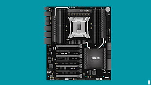 black and gray Asus computer motherboard