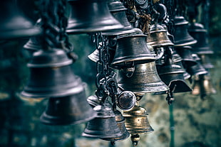 close up photography of bells