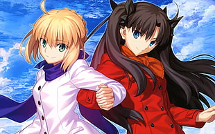 two female anime characters illustration, Fate Series, Saber, Tohsaka Rin