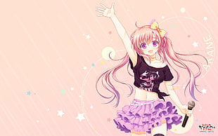 pink haired female illustration, manga