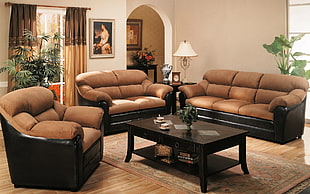 brown-and-black sofa set