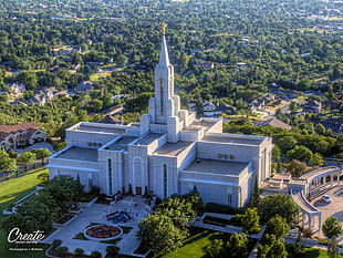 white concrete building, Mormon, temple