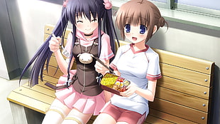 brown hair anime girl holding lunchbox illustration