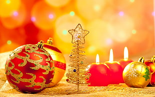 Christmas-themed baubles and candles, Christmas, New Year, Christmas ornaments , candles HD wallpaper