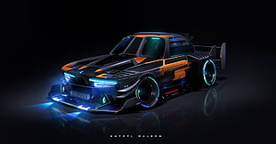black and orange sports car, Khyzyl Saleem, artwork, car, vehicle