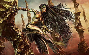 black-haired female character, fantasy art, artwork, Magic: The Gathering, Glissa the Traitor