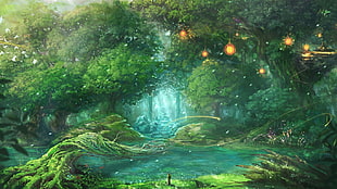 forest garden painting, forest, fantasy art HD wallpaper