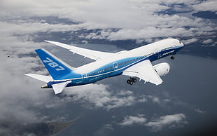 white and blue airplane flying in the skies