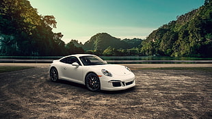 white coupe, Porsche, car, vehicle, white cars