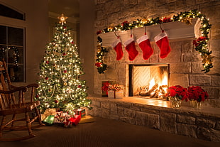 green Christmas tree, Christmas, New Year, gifts