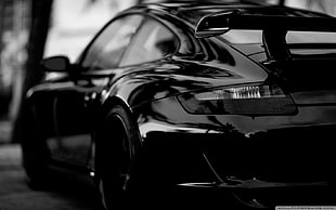 black coupe, Porsche, Porsche 911, monochrome, car