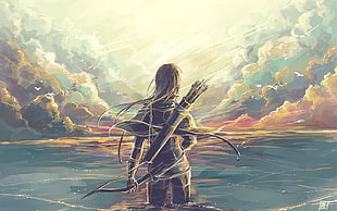 archer game character illustration, fantasy art, artwork, archer, lake