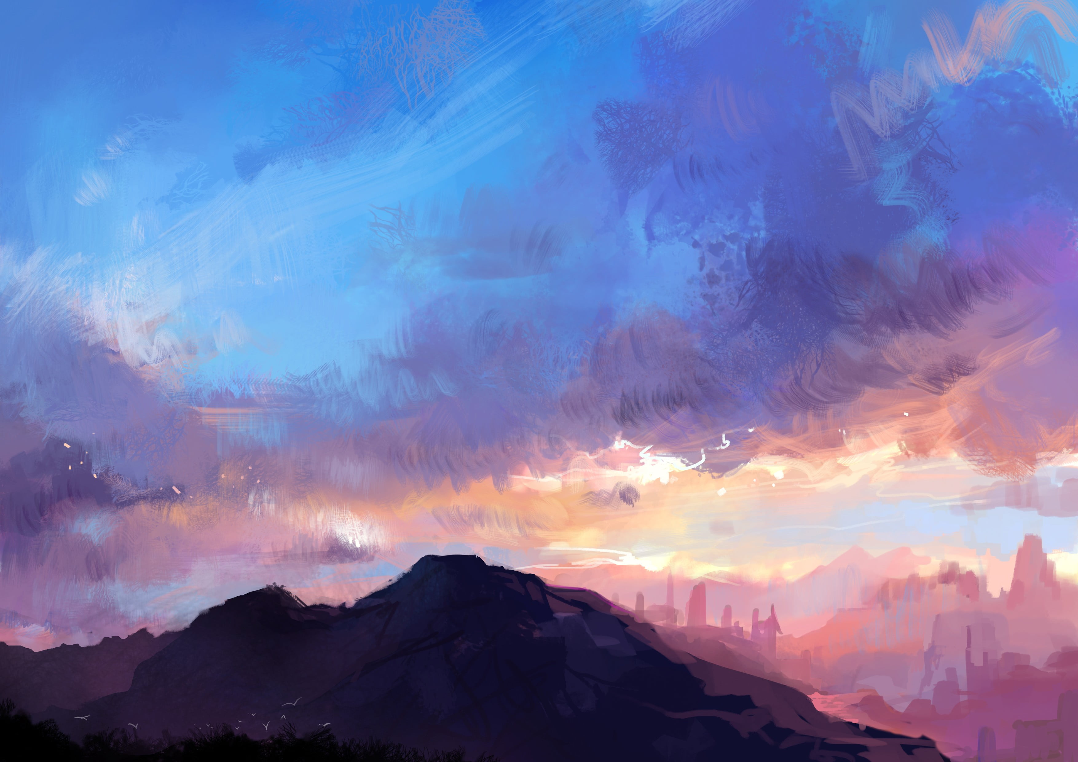 Blue and pink sky illustration HD wallpaper | Wallpaper Flare