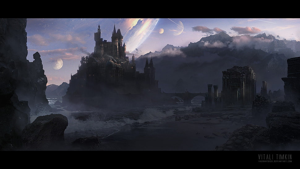 brown and gray castle digital wallpaper, artwork HD wallpaper