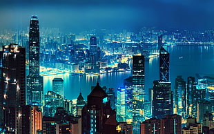 birds eye view of city lights, Hong Kong, landscape, cityscape
