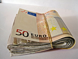 closeup photo of bundle of 50 Euro banknotes