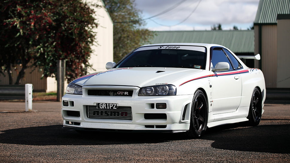 white coupe, Nissan Skyline GT-R R34, car, JDM, tuning HD wallpaper