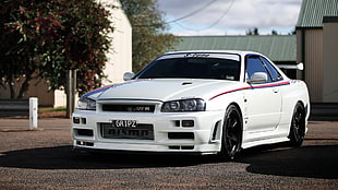 white coupe, Nissan Skyline GT-R R34, car, JDM, tuning HD wallpaper