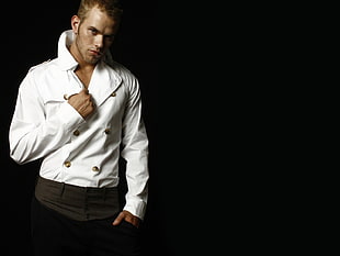 men's white double-breasted long-sleeved shirt HD wallpaper