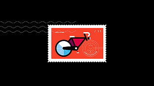 red and white mountain bike postage stamp, minimalism, bicycle