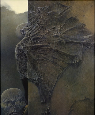 skeleton with wings illustration, Zdzisław Beksiński HD wallpaper