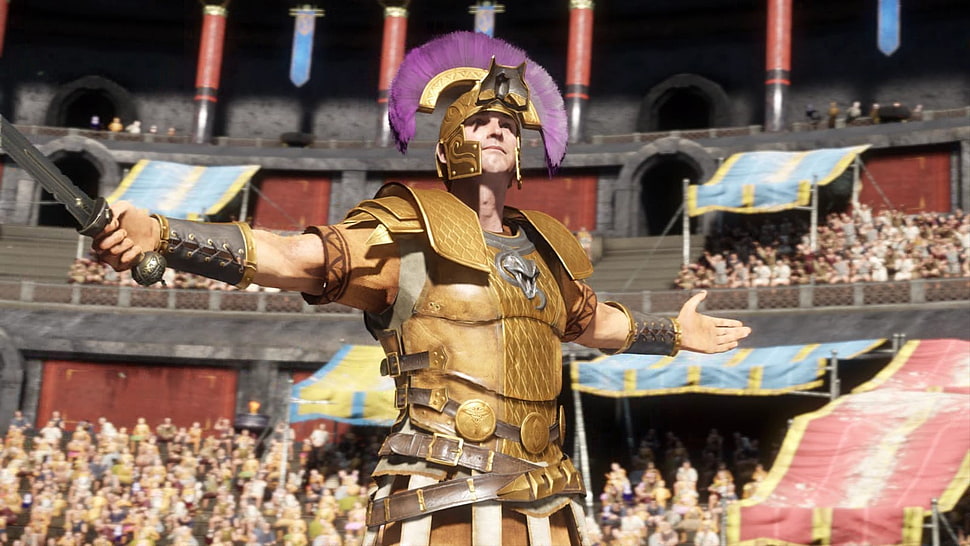 gold-colored gladiator platemail, Ryse: Son of Rome, Ryse, Rome, war HD wallpaper