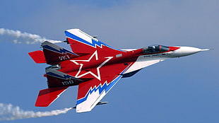 white and red fighter jet, army, mig-29, aircraft, military
