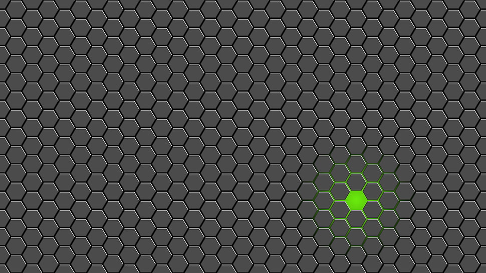 black and white area rug, hexagon, green, tiled, minimalism HD wallpaper
