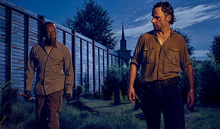 men's brown button-up t-shirt, The Walking Dead, Daryl Dixon, Maggie Greene, Rick Grimes