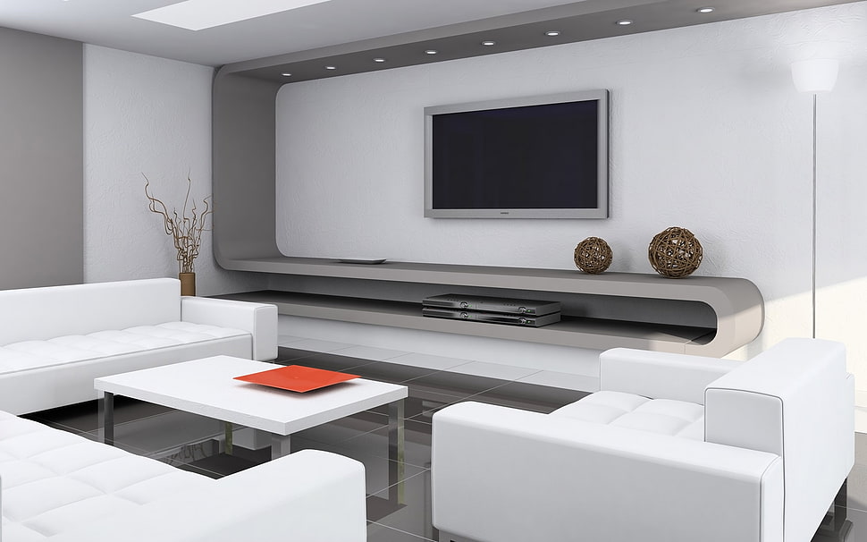 gray flat screen TV HD wallpaper