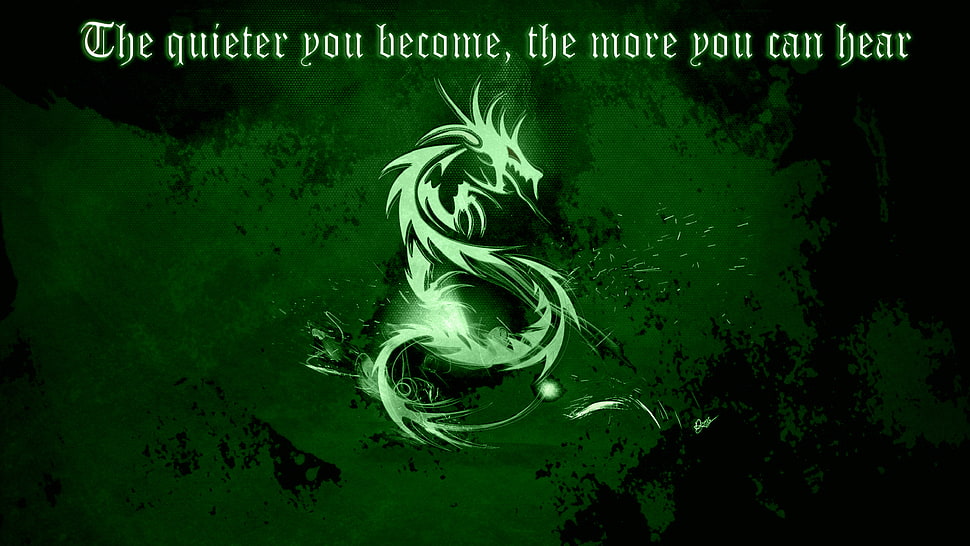 green and white dragon illustration, dragon, quote HD wallpaper