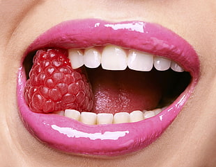 pink lipstick, lips, fruit, open mouth HD wallpaper