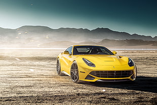 yellow Ferrari sport car HD wallpaper