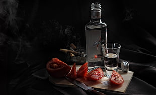 black and red glass water bong, tomatoes, alcohol, food HD wallpaper