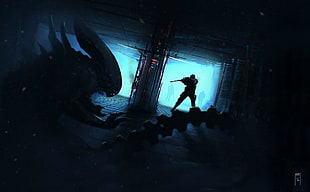 video game illustration, horror, science fiction, Xenomorph, artwork