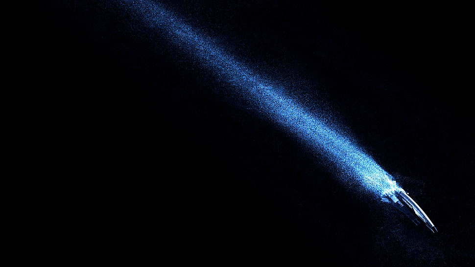 blue and black spaceship painting HD wallpaper